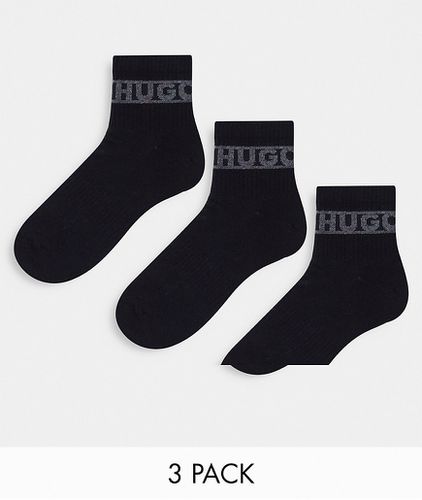 Confezione da 3 paia di calzini corti neri a coste-Nero - HUGO Bodywear - Modalova