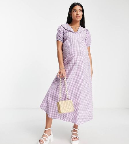 Vestito midi viola a quadretti con colletto alla Peter Pan - Influence Maternity - Modalova