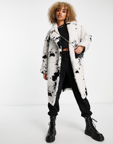 Cappotto midi in pile borg con stampa pezzata bianco e marrone-Multicolore - Jayley - Modalova