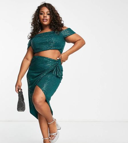 Gonna midi con paillettes smeraldo in coordinato-Verde - Jaded Rose Plus - Modalova