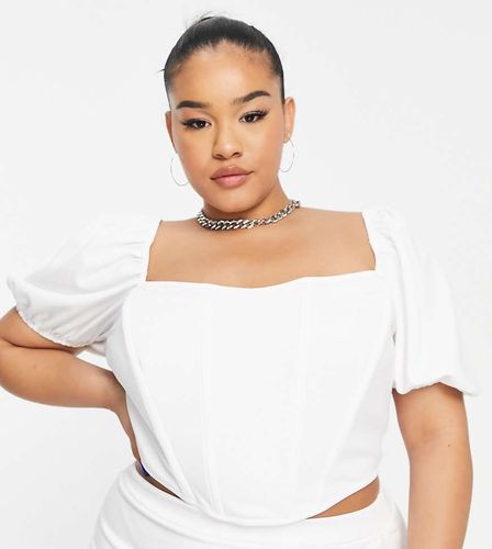 Top a corsetto con maniche a sbuffo bianco in coordinato - Jaded Rose Plus - Modalova
