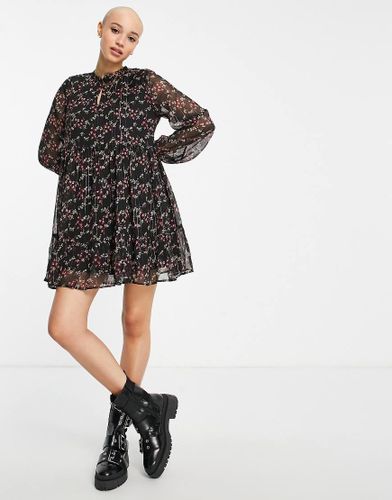Vestito corto con maniche trasparenti nero a fiori-Multicolore - JDY - Modalova