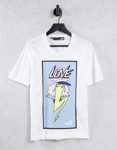 T-shirt bianca con logo e grafica con fulmine-Bianco - Love Moschino - Modalova