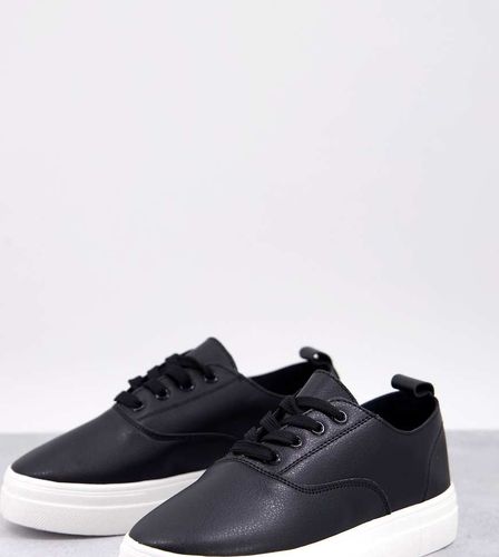 London Rebel - Sneakers flatform stringate a pianta larga nere-Nero - London Rebel Wide Fit - Modalova