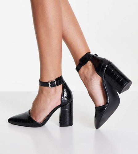 London Rebel - Wide Fit - Scarpe a punta con tacco largo nero coccodrillo a pianta larga - London Rebel Wide Fit - Modalova