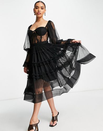 Vestito midi in tulle nero con corsetto - Lace & Beads - Modalova