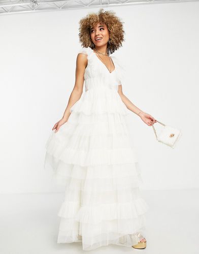 Vestito lungo a balze in tulle avorio per il ballo di fine anno-Bianco - Lace & Beads - Modalova