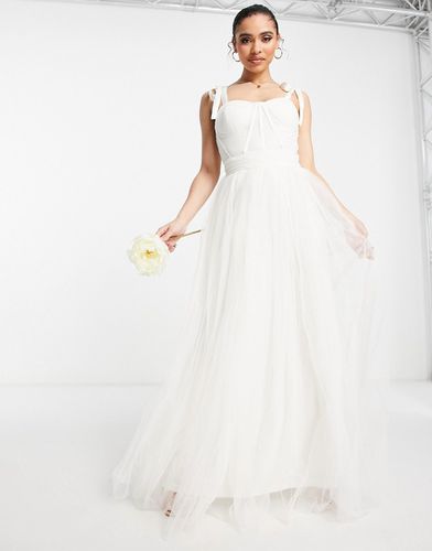 Vestito lungo da sposa in tulle con corsetto e laccetti sulle spalline color avorio-Bianco - Lace & Beads - Modalova