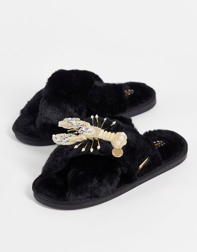 Pantofole nere con spilla rimovibile a forma di aragosta-Nero - Laines London - Modalova
