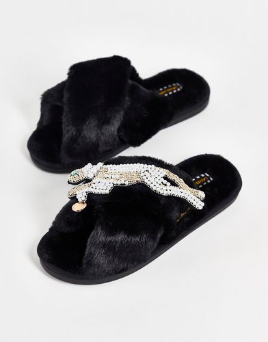 Pantofole nere con spilla rimovibile a forma di ghepardo-Nero - Laines London - Modalova