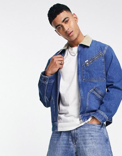 Giacca di jeans lavaggio medio con zip sul davanti e colletto in velluto a coste-Blu - Lee - Modalova