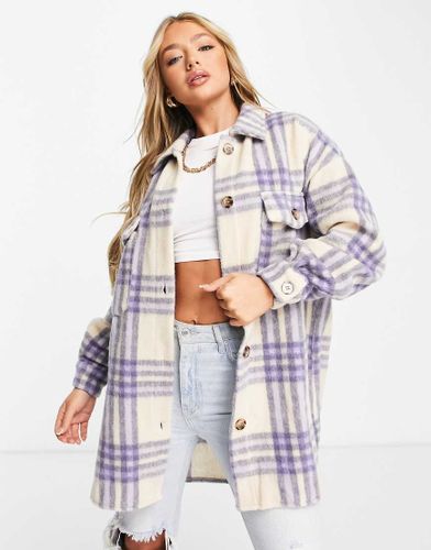 Camicia giacca oversize viola e crema a quadri-Multicolore - Liquorish - Modalova