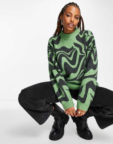 Maglione oversize jacquard verde con stampa astratta - Monki - Modalova