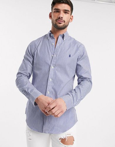 Camicia in popeline a righe con logo slim blu - Polo Ralph Lauren - Modalova
