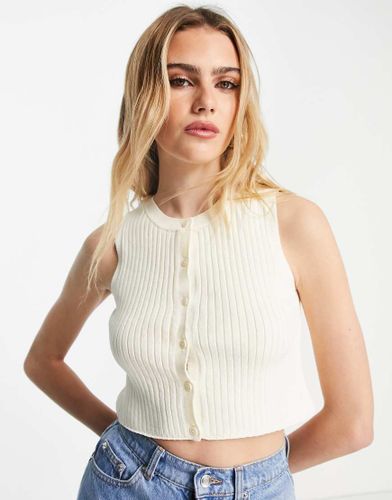 Top senza maniche in maglia a coste avorio con bottoni-Neutro - Topshop - Modalova