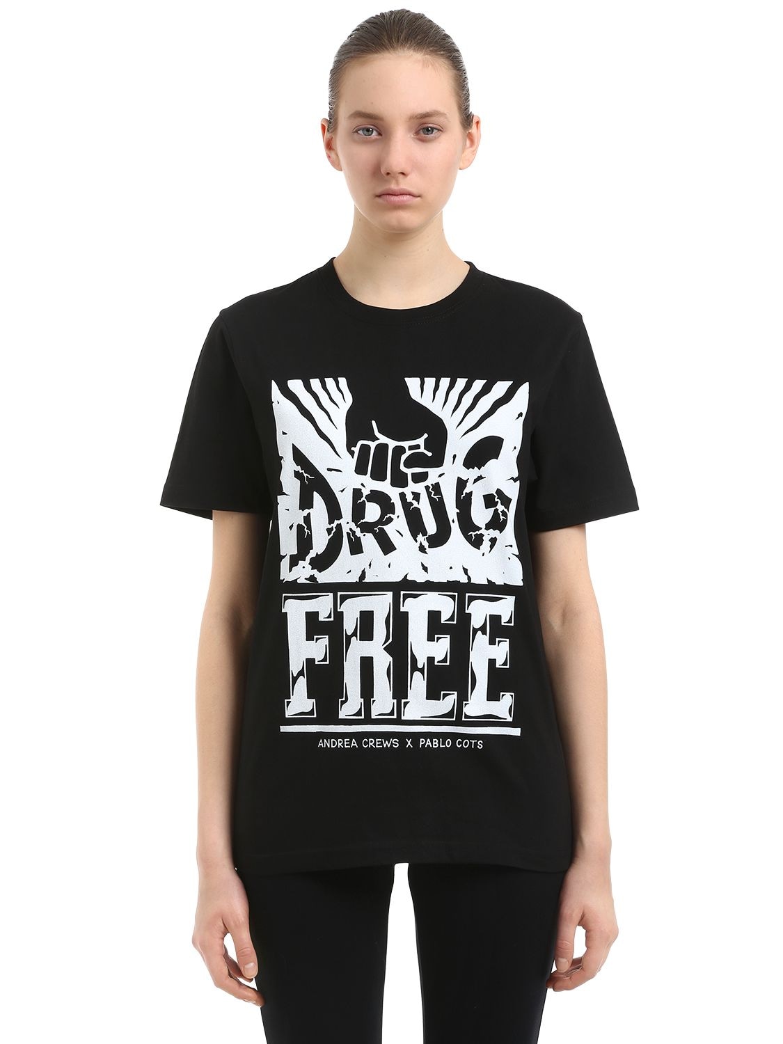 T-shirt "pablo Cots Drug Free" In Jersey Di Cotone - ANDREA CREWS - Modalova