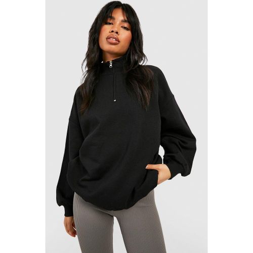 Felpa oversize con zip corta, Nero - boohoo - Modalova