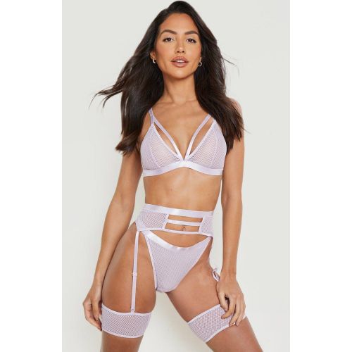 Set intimo di S. Valentino perizoma, reggiseno e reggicalze in rete con laccetti - boohoo - Modalova