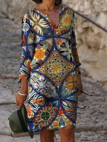 Lunghezza Manica Stampa - Floreale Primavera & Autunno Scollo a V Elegante Caldo vacanza Abito - Modetalente - Modalova