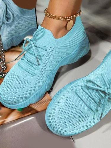 Maglia piattaforma Colore Solido Allacciato Flyknit Di peso leggero morbido Suola Slip on Scarpe da ginnastica - JustFashionNow - Modalova
