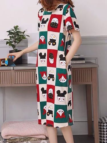 Carina Stampato Sciolto Girocollo Maniche Corte Abbigliamento da casa Camicia da notte - JustFashionNow - Modalova
