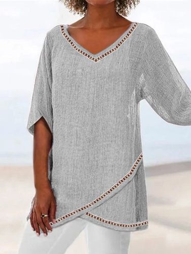 Lino Tinta unita Scollo a V Sciolto Camicia - JustFashionNow - Modalova