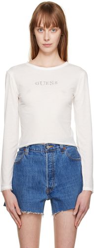 White Crewneck Long Sleeve T-Shirt - Guess Jeans U.S.A. - Modalova