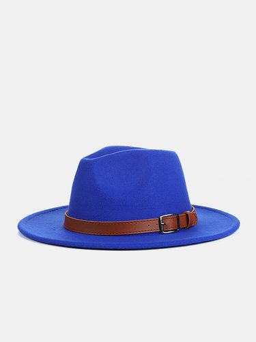 Cappello Fedora in feltro di lana unisex tinta unita con decorazione cinturino con fibbia addensare cappello a tesa piat - Newchic - Modalova