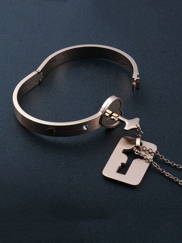 Pezzi concentrici serratura coppia gioielli pietra di proiezione serratura braccialetto chiave collana regalo di san v - Newchic - Modalova