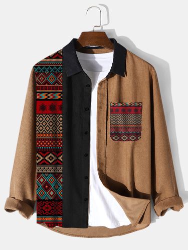 Camicie a maniche lunghe in velluto a coste patchwork da uomo geometriche etniche Modello - ChArmkpR - Modalova