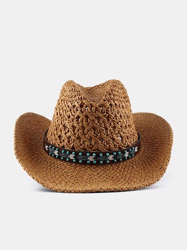 Cappello da cowboy occidentale con visiera cava unisex a tesa larga Cappello di paglia intrecciato a mano Cappello a sec - ChArmkpR - Modalova