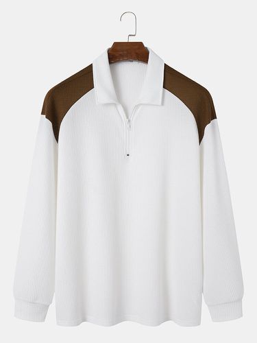 Camicie da golf a maniche lunghe in maglia waffle color block da uomo - ChArmkpR - Modalova