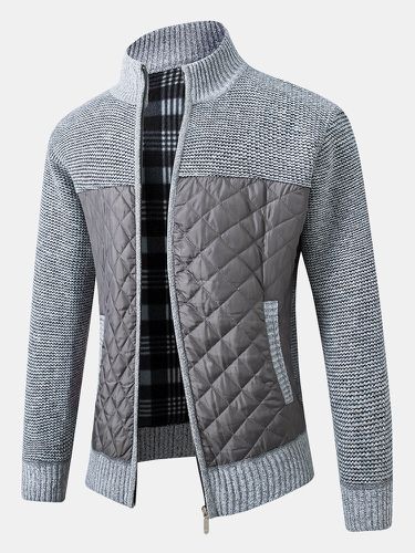 Cardigan da uomo a maniche lunghe casual con tasche oblique in cotone lavorato a maglia con zip e patchwork - ChArmkpR - Modalova