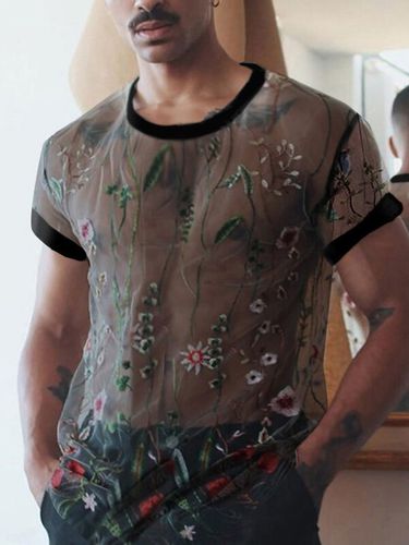 T-shirt da uomo a manica corta ricamata in rete sexy - INCERUN - Modalova