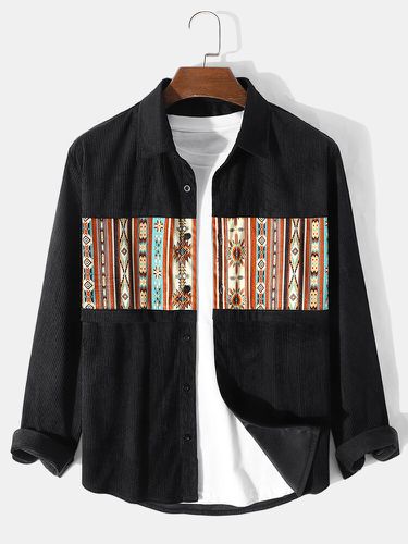 Giacca da uomo Colorful in velluto a coste con stampa geometrica e patchwork etnico Camicia - ChArmkpR - Modalova