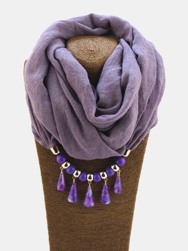 Collana con sciarpa acrilica in lino di cotone tinta unita con pendente a forma di goccia di perline vintage - Newchic - Modalova