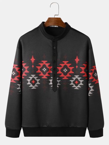 Mens Ethnic Print Henley Collar Half Button Pullover Sweatshirts - ChArmkpR - Modalova