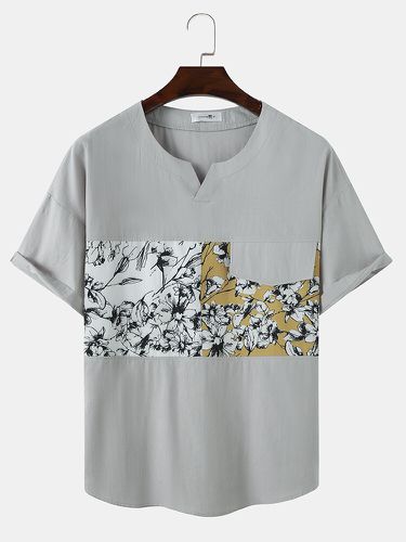 Magliette da uomo con stampa floreale e scollo a V in cotone con spalle scoperte - ChArmkpR - Modalova
