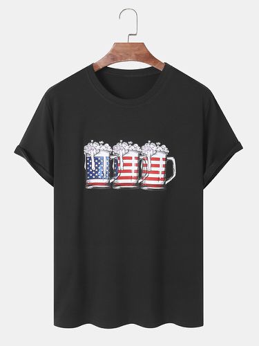 T-shirt da uomo Collo con stampa della bandiera della tazza di cotone per il tempo libero - Limespar - Modalova
