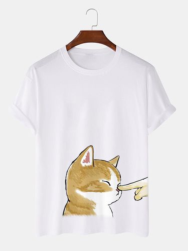 Mens Cute Cat Graphic Crew Collo T-shirt a maniche corte in cotone - ChArmkpR - Modalova