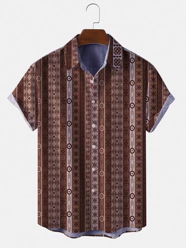 Camicie da uomo a maniche corte con ornamento etnico a righe Pulsanti - ChArmkpR - Modalova