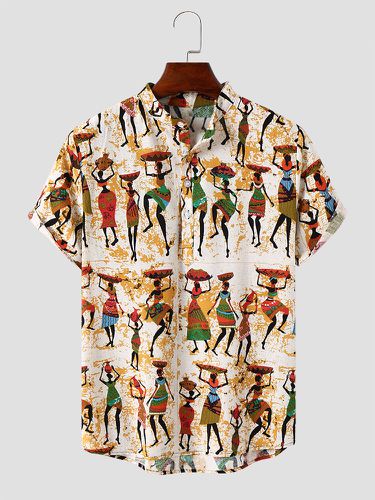 Mens Tribal Figure Print Animated Front Pulsanti Camicie a maniche corte - ChArmkpR - Modalova