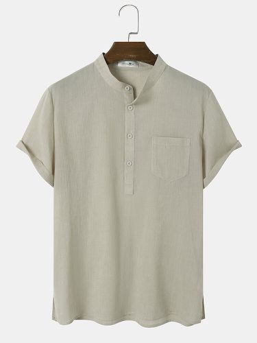 Camicie serafino manica corta da uomo in cotone tinta unita con spacco laterale - ChArmkpR - Modalova