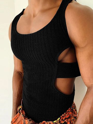 Mens Solid Sexy Side Hollow Knitted Pit Striped Tank Top - INCERUN - Modalova