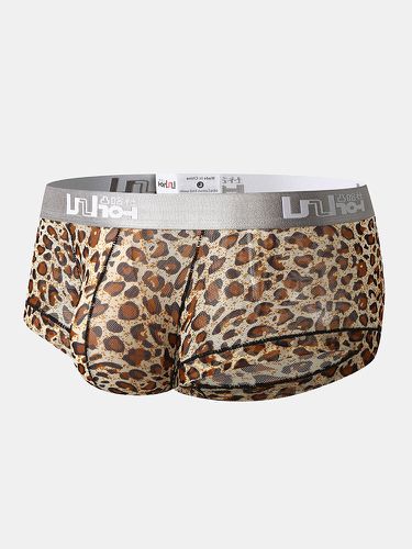 Mens Sexy Leopard Underwear Nylon Breathable Patchwork Letter Waist Boxer Briefs - ChArmkpR - Modalova