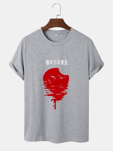 T-shirt a maniche corte con polsino con orlo e lettera giapponese con stampa scena da uomo - ChArmkpR - Modalova