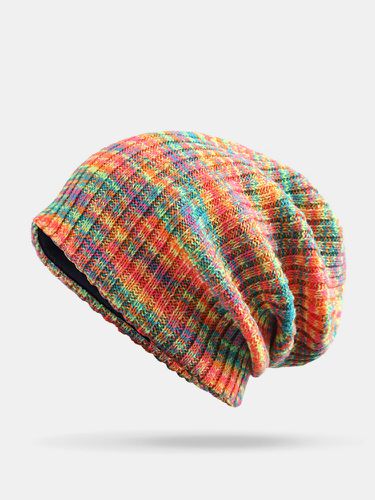 Donne lana misto arcobaleno strisce di colore Modello Plus Velluto spesso caldo coppia cappello berretto lavorato a magl - Newchic - Modalova