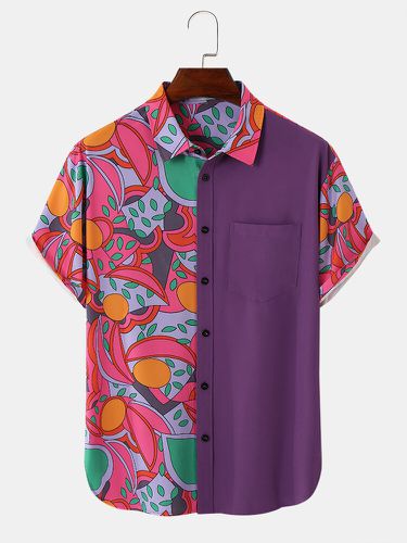 Camicie da uomo a maniche corte per vacanze patchwork con stampa piante Colorful - ChArmkpR - Modalova