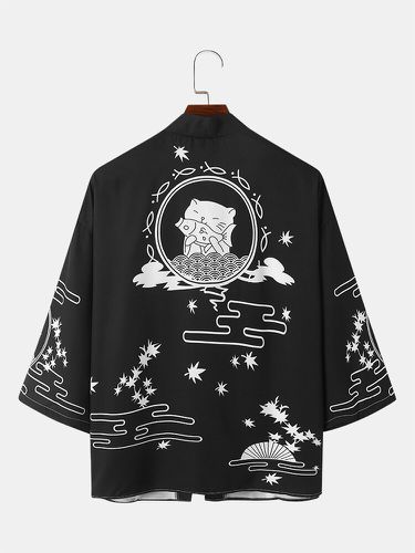 Kimono allentato anteriore aperto con stampa gatto in stile giapponese da uomo - ChArmkpR - Modalova