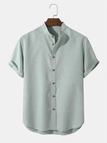 Camicie casual a maniche corte da uomo con colletto alla coreana tinta unita - ChArmkpR - Modalova
